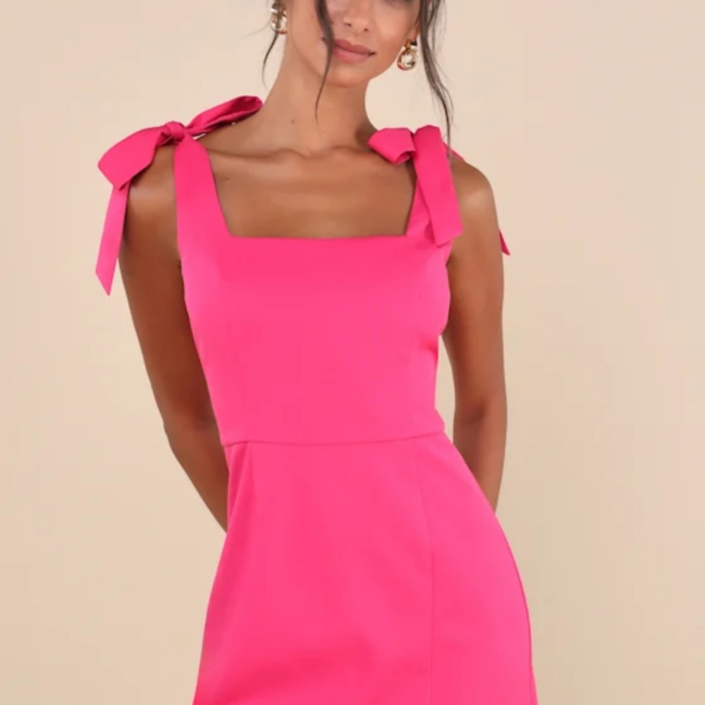 Lulu's Hot Pink Tie-Shoulder Mini Dress